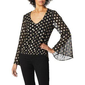 Show Me Your Mumu Cosmic Polka Dot Black Gold Long Bell Sleeve Mackenzie Top S